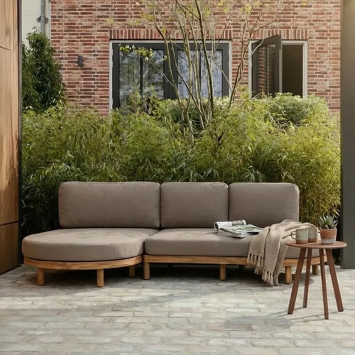Salon de jardin modulable 5 places avec méridienne à gauche en bois d'acacia sable - Zinto