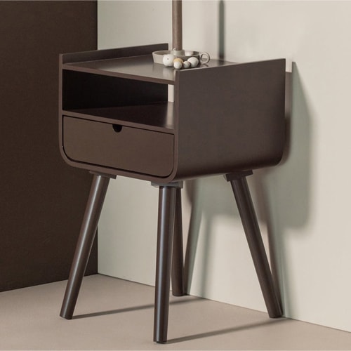 Table de chevet rétro 1 tiroir en bois brun foncé 36 cm - Nils