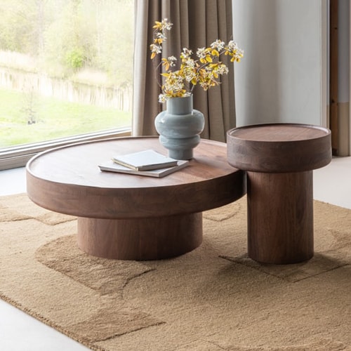 Table basse ronde bois de manguier massif brun Ø90 cm - Dara
