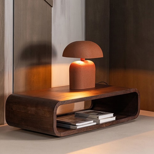 Table basse arrondie façon retro en bois de manguier brun foncé 120 cm - Kinu