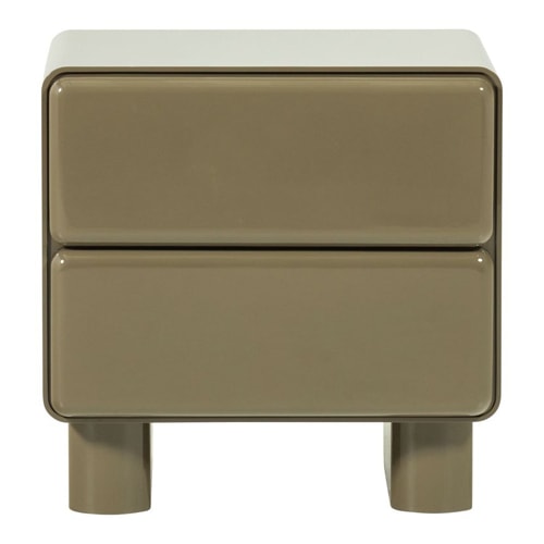 Table de chevet 2 tiroirs laquée vert kaki brillant 57 cm - Lustra
