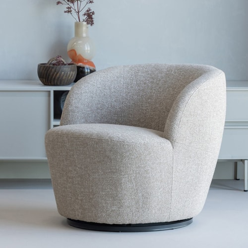 Fauteuil pivotant en tissu bouclé beige - Serra