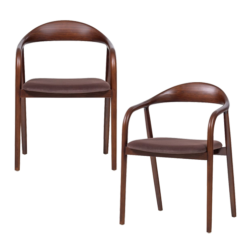 Lot de 2 chaises de salle à manger en bois et velours brun - Bran
