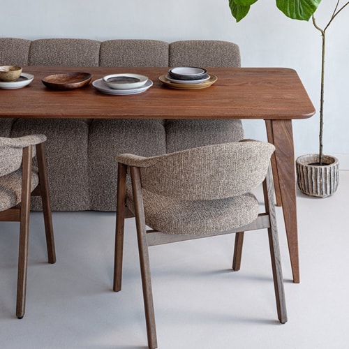 Lot de 2 chaises de salle à manger en bois et tissu bouclé brun - Tunar