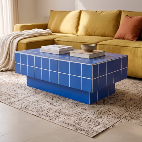 Table basse rectangulaire effet mosaïque bleu électrique 100 cm - Ibiza