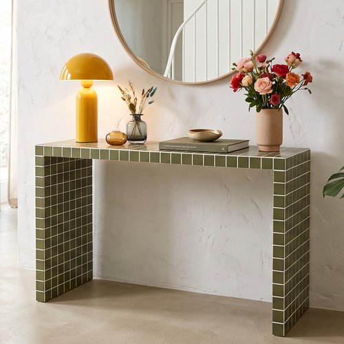 Console effet mosaïque vert olive 100 cm - Ibiza