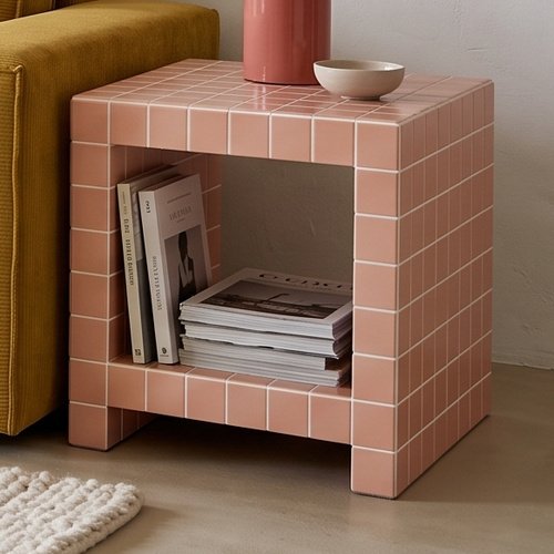 Bout de canapé cubique avec niche effet mosaïque rose pâle 40 cm - Ibiza