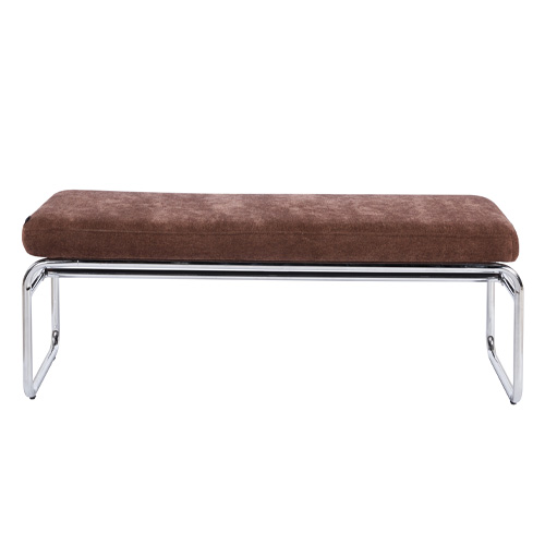 Banc en tissu chenille marron et métal chromé 130 cm - Garett