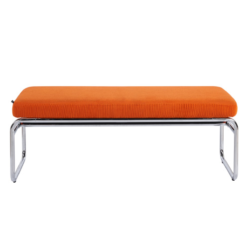 Banc en velours côtelé orange et métal chromé 130 cm - Garett
