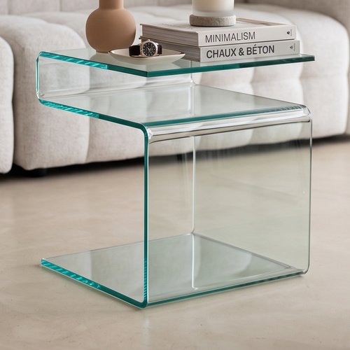 Table d'appoint en verre cintré transparent 42 cm - Fulvia