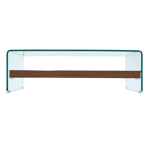 Table basse rectangulaire en verre trempé caramel avec étagère effet noyer 110 cm - Elva