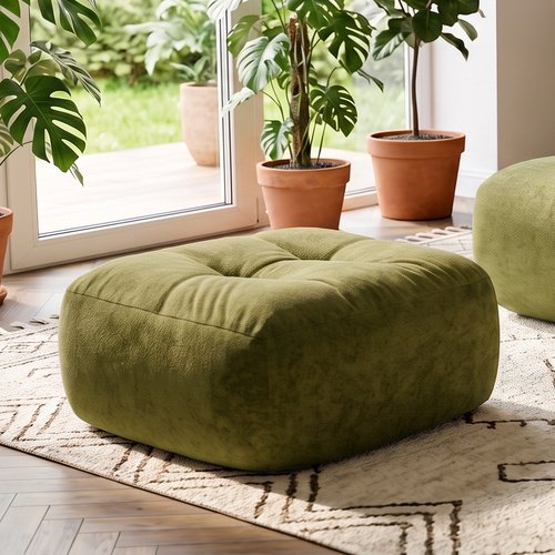 Pouf compressé en tissu chenille vert kaki - Nido