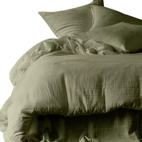Housse de couette en gaze de coton lavé kaki 240 x 220 cm - Mykonos