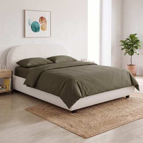 Ensemble Housse de couette & 2 taies d'oreiller en percale de coton kaki 260x240 cm - Venezia