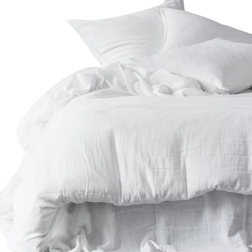 Drap housse en gaze de coton lavé Blanc 160 x 200 cm - Mykonos
