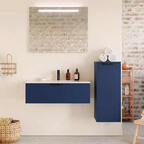Meuble de salle de bain suspendu vasque intégrée 90cm 1 tiroir Marine - Venice