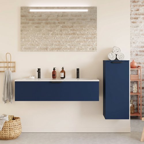 Meuble de salle de bain suspendu double vasque intégrée 120cm 1 tiroir Marine - Venice