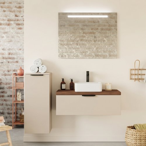 Meuble de salle de bain suspendu vasque à poser 90cm 1 tiroir Beige - Venice