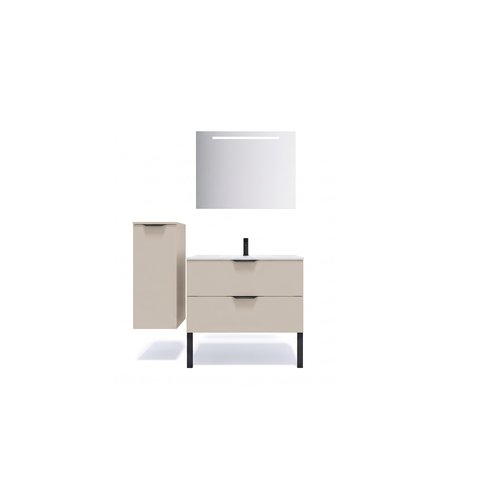 Meuble de salle de bain suspendu vasque intégrée 90cm 2 tiroirs Beige - Venice