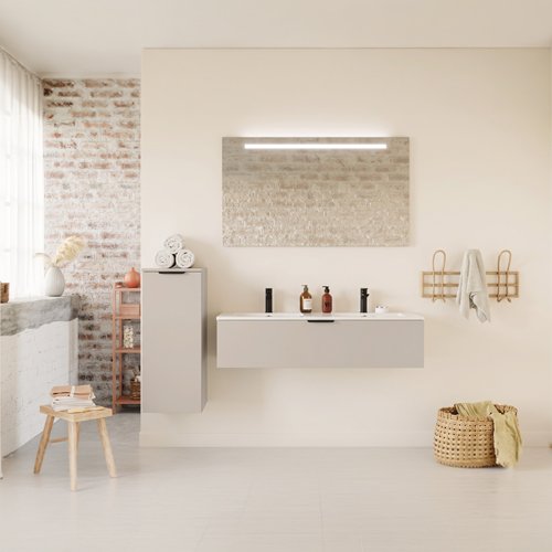 Meuble de salle de bain suspendu double vasque intégrée 120cm 1 tiroir Beige - Venice