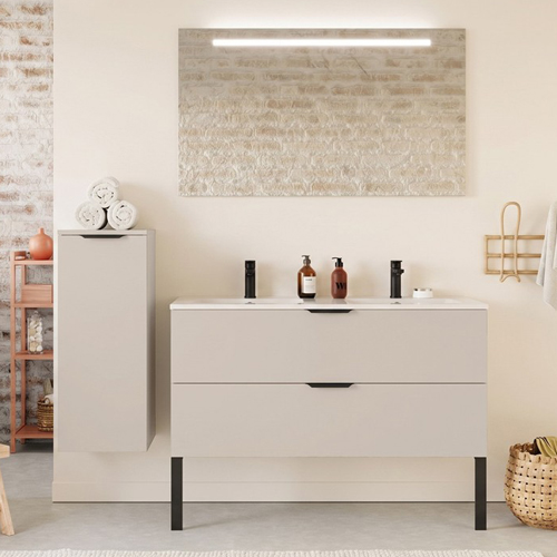 Meuble de salle de bain suspendu double vasque intégrée 120cm 2 tiroirs Beige - Venice