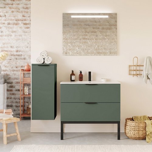 Meuble de salle de bain suspendu vasque intégrée 90cm 2 tiroirs Vert Amazonie - Venice