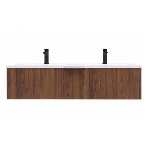 Meuble de salle de bain suspendu double vasque intégrée 120cm 1 tiroir Noyer - Venice