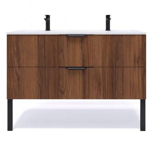 Meuble de salle de bain suspendu double vasque intégrée 120cm 2 tiroirs Noyer - Venice