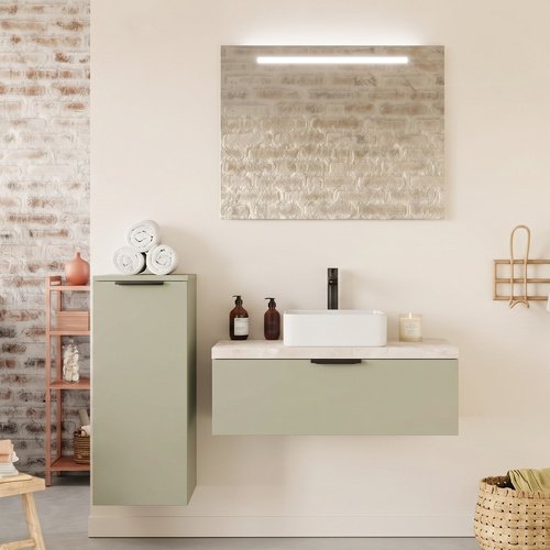 Meuble de salle de bain suspendu vasque à poser 90cm 1 tiroir Vert sauge - Venice