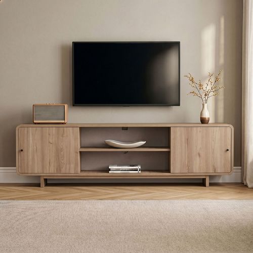 Meuble TV 2 portes 2 niches effet chêne 180 cm - Marno