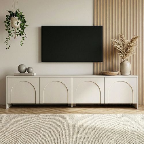 Meuble TV 4 portes crème 180 cm - Vela