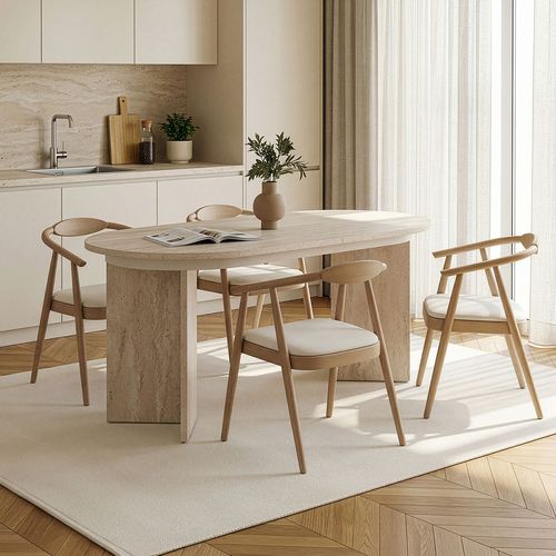 Table à manger extensible ovale effet travertin 4 convives 160/200 cm - Jovia