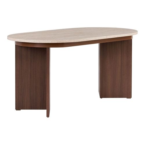 Table à manger extensible ovale effet travertin et noyer 4 convives 160/200 cm - Jovia