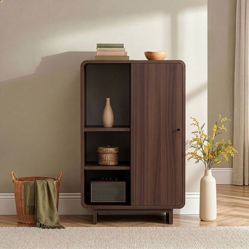 Buffet haut 1 porte 3 niches effet noyer 70 cm - Kelsa