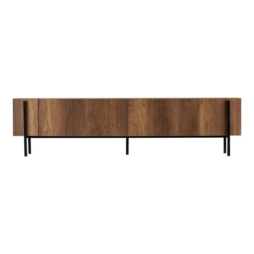 Meuble TV 2 portes effet noyer foncé et noir 180 cm - Orano