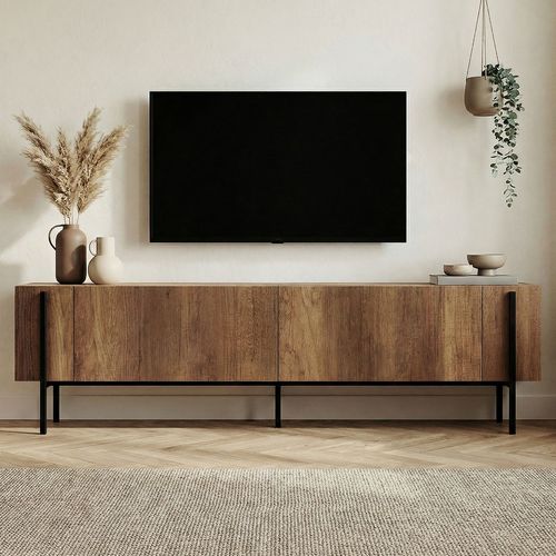 Meuble TV 2 portes effet noyer foncé et noir 180 cm - Orano