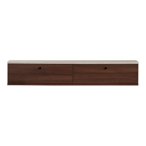Meuble TV 2 portes effet travertin et noyer 140 cm - Farel