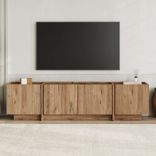 Meuble TV 4 portes effet pin et anthracite 180 cm - Hanao