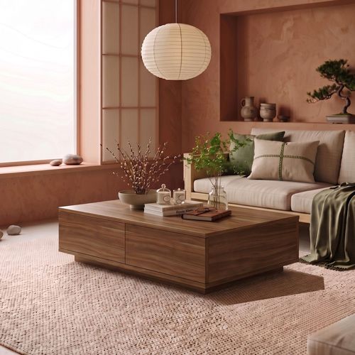 Table basse 2 portes effet noyer 90 cm - Vona