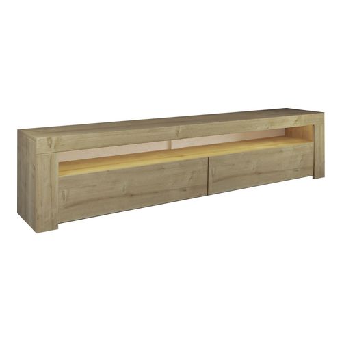 Meuble TV LED 2 portes 1 niche effet chêne clair 150 cm - Aveiro