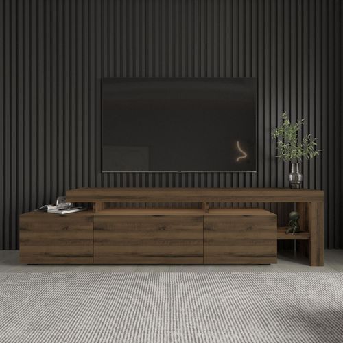 Meuble TV LED 3 portes 4 niches effet noyer 192 cm - Ilia