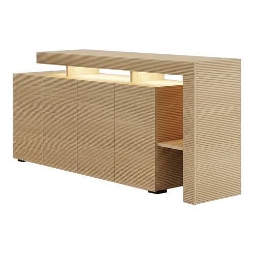 Buffet LED 4 portes 4 niches effet chêne 170 cm - Ilia