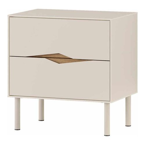 Table de chevet 2 tiroirs effet noyer foncé et beige 50 cm - Kelio