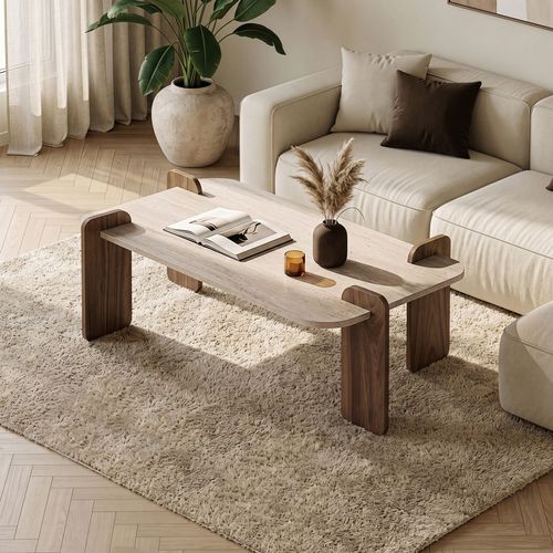 Table basse effet travertin et noyer 147 cm - Fario