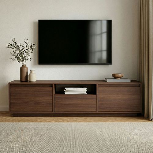 Meuble TV 3 portes 1 niche effet noyer 160 cm - Havia