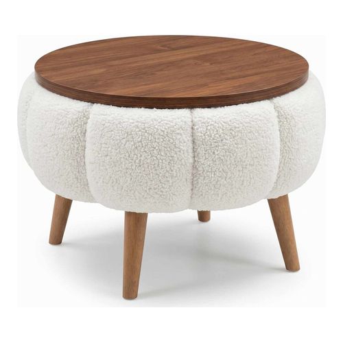 Table d'appoint ronde en tissu teddy blanc 45 cm - Ronia