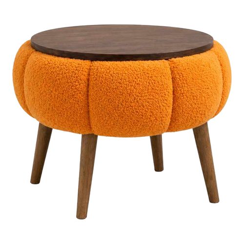 Table d'appoint ronde en tissu teddy orange 45 cm - Ronia