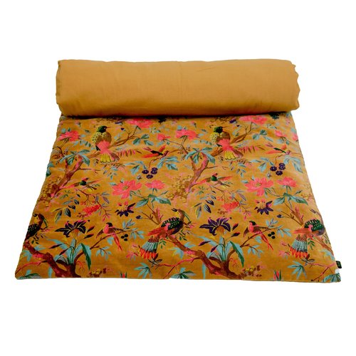 Pack intérieur & Housse d'Édredon chamois en Velours Imprimé Oiseaux 85 x 200 cm - Birdy