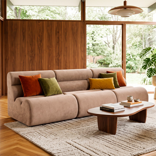 Lot de 3 chauffeuses modulables en tissu chenille moka - Billie