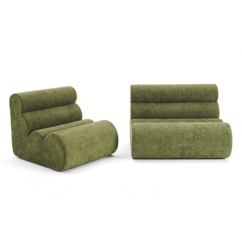 Ensemble chauffeuse + banquette modulables 3 places en tissu chenille vert kaki - Billie
